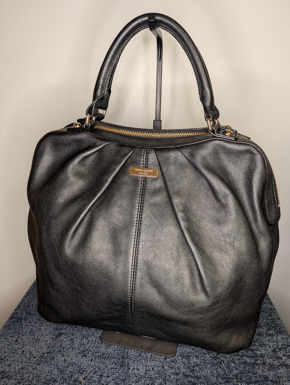 Kate Spade Large Black Leather Satchel Gold Hardware Classic Preppy Chic Bag